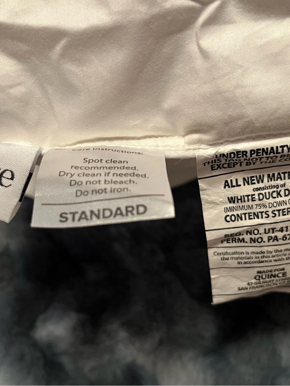 NWT QUINCE PREMIUM DOWN STANDARD PILLOW COTTON DUCK SOFT MSRP $110